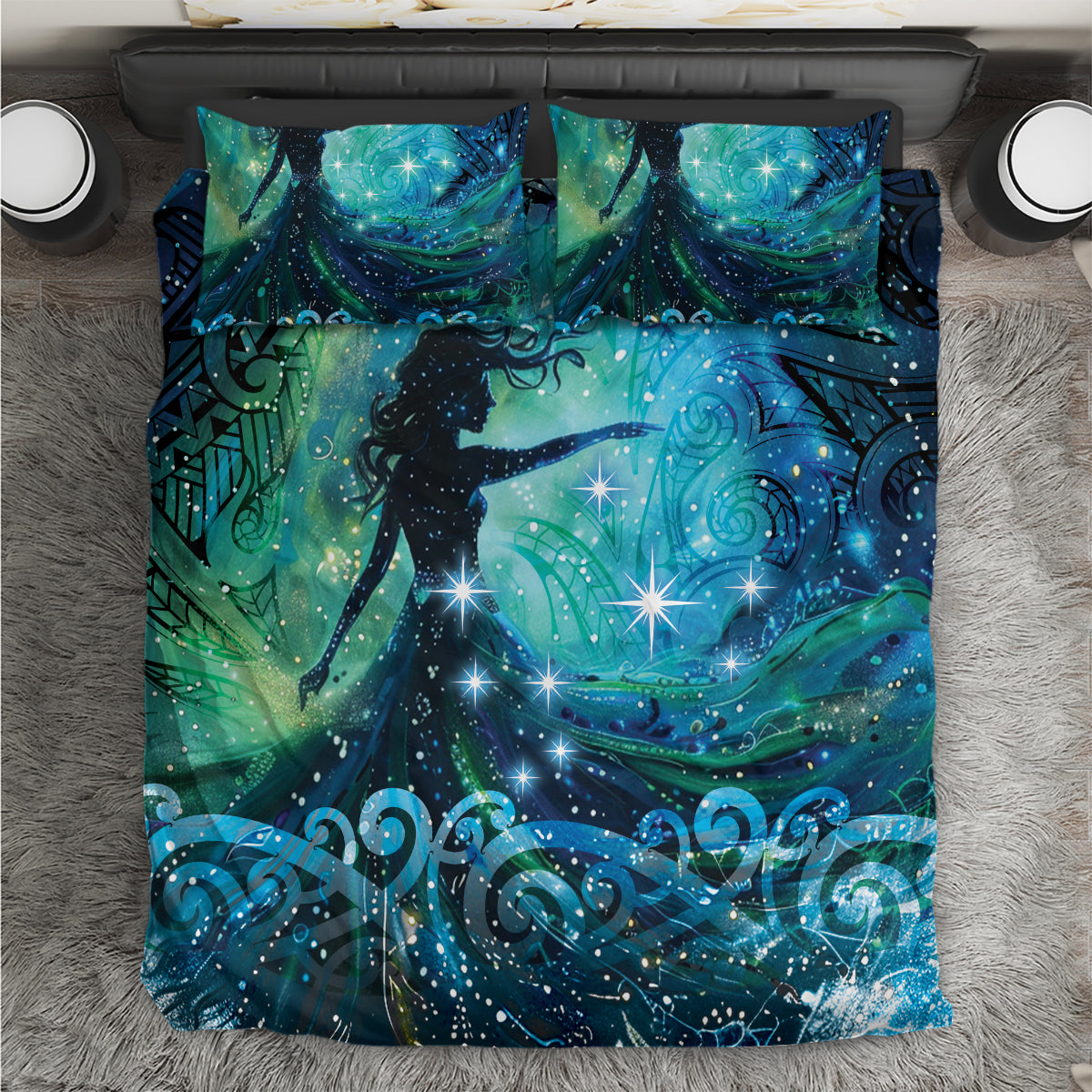 New Zealand Matariki Hiwa-i-te-rangi Bedding Set Titiro ki nga Whetu Wishing Star LT9 Black - Polynesian Pride