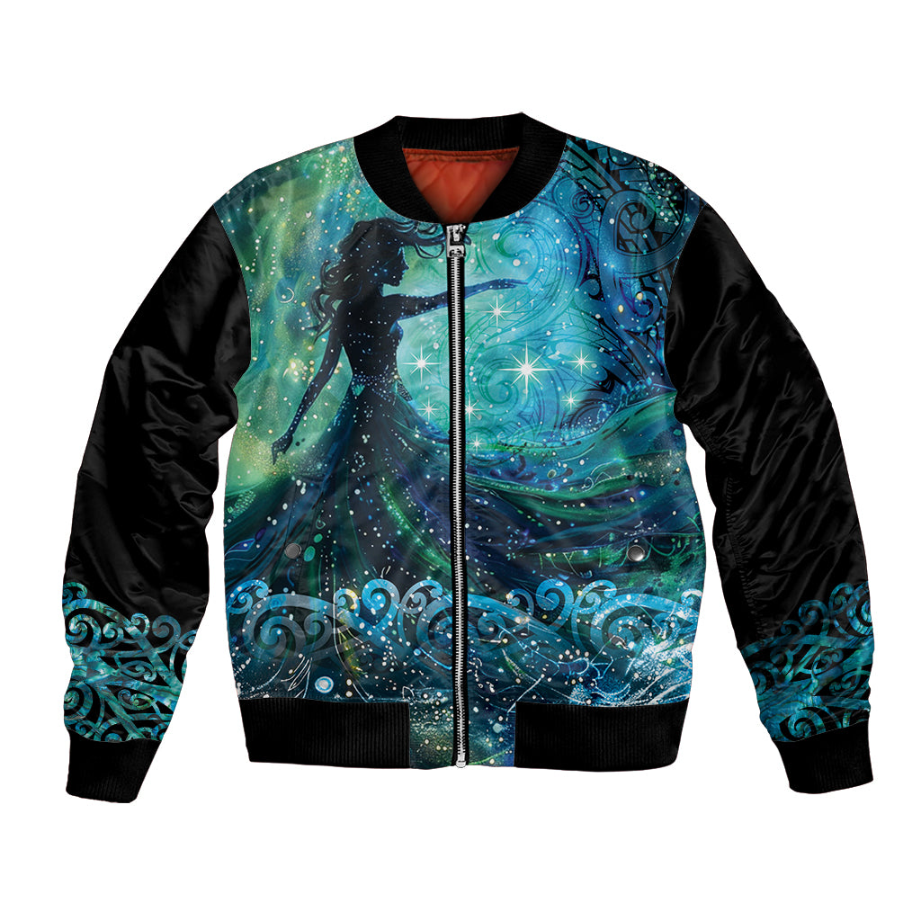 New Zealand Matariki Hiwa-i-te-rangi Bomber Jacket Titiro ki nga Whetu Wishing Star LT9 Unisex Black - Polynesian Pride