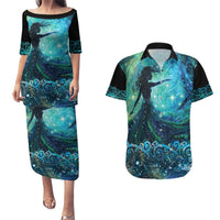 New Zealand Matariki Hiwa-i-te-rangi Couples Matching Puletasi and Hawaiian Shirt Titiro ki nga Whetu Wishing Star LT9 Black - Polynesian Pride