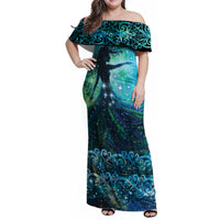 New Zealand Matariki Hiwa-i-te-rangi Family Matching Off Shoulder Maxi Dress and Hawaiian Shirt Titiro ki nga Whetu Wishing Star LT9 Mom's Dress Black - Polynesian Pride