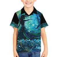 New Zealand Matariki Hiwa-i-te-rangi Family Matching Off Shoulder Short Dress and Hawaiian Shirt Titiro ki nga Whetu Wishing Star LT9 Son's Shirt Black - Polynesian Pride