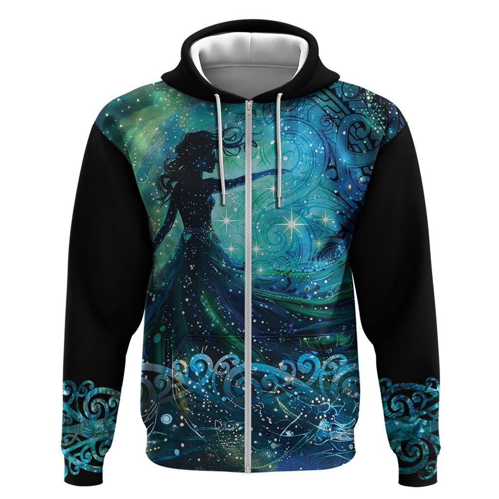 New Zealand Matariki Hiwa-i-te-rangi Hoodie Titiro ki nga Whetu Wishing Star LT9 Zip Hoodie Black - Polynesian Pride