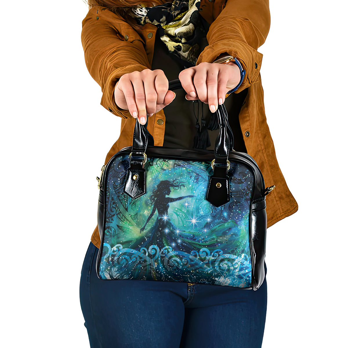 New Zealand Matariki Hiwa-i-te-rangi Shoulder Handbag Titiro ki nga Whetu Wishing Star LT9 One Size Black - Polynesian Pride
