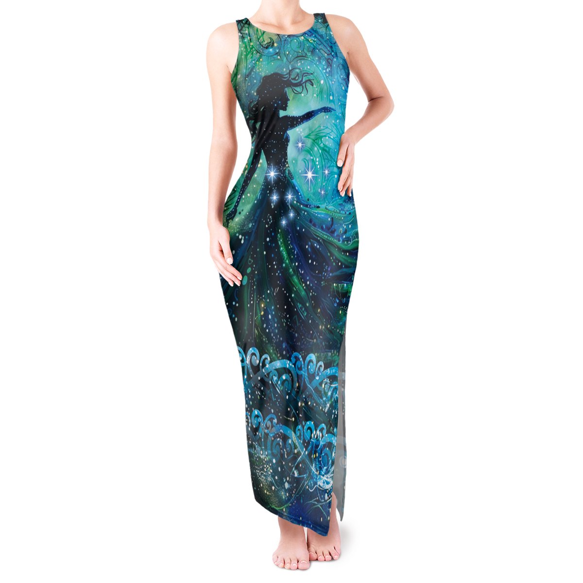 New Zealand Matariki Hiwa-i-te-rangi Tank Maxi Dress Titiro ki nga Whetu Wishing Star LT9 Women Black - Polynesian Pride