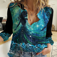 New Zealand Matariki Hiwa-i-te-rangi Women Casual Shirt Titiro ki nga Whetu Wishing Star LT9 Female Black - Polynesian Pride