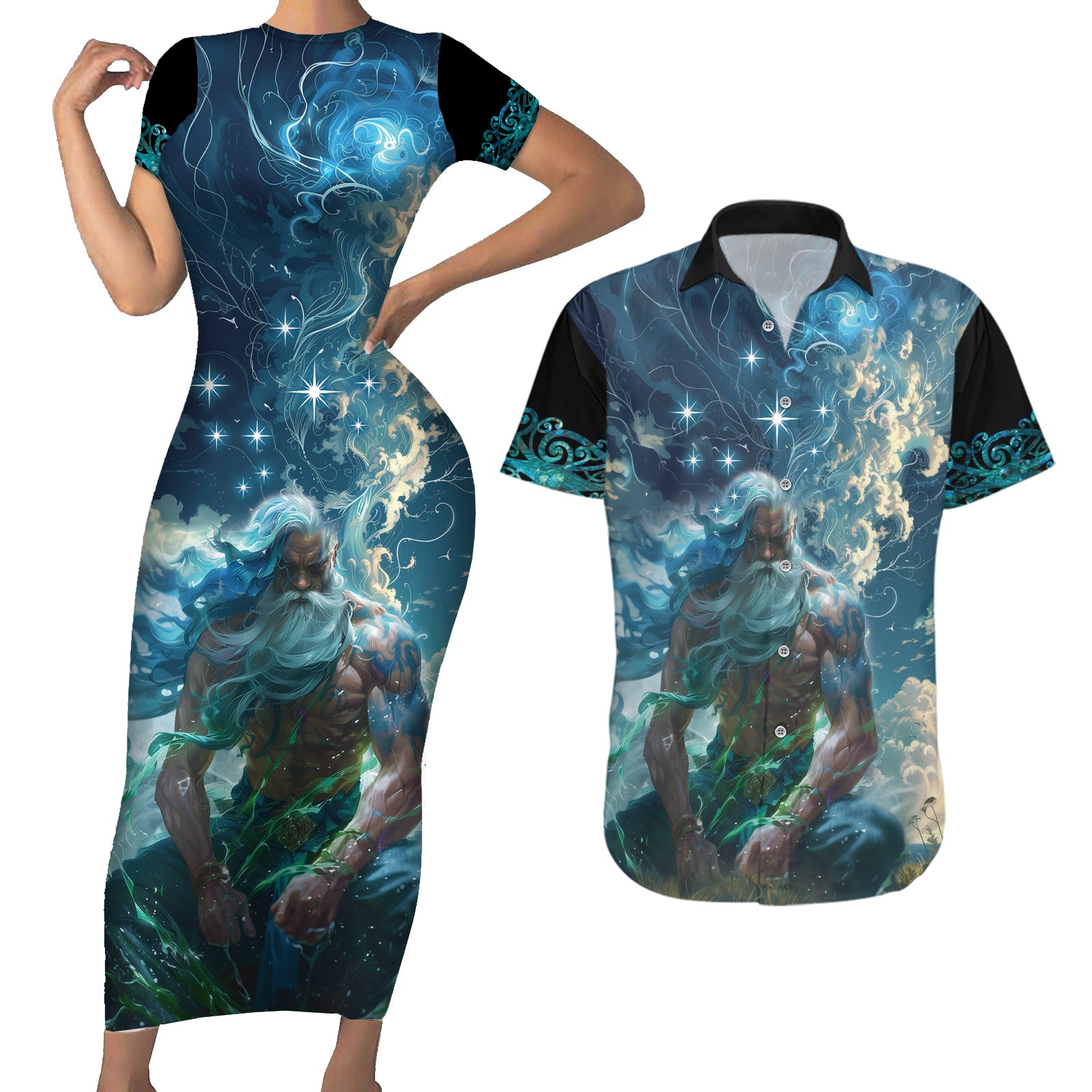 New Zealand Matariki Ururangi Couples Matching Short Sleeve Bodycon Dress and Hawaiian Shirt The Murmur Of The Wind