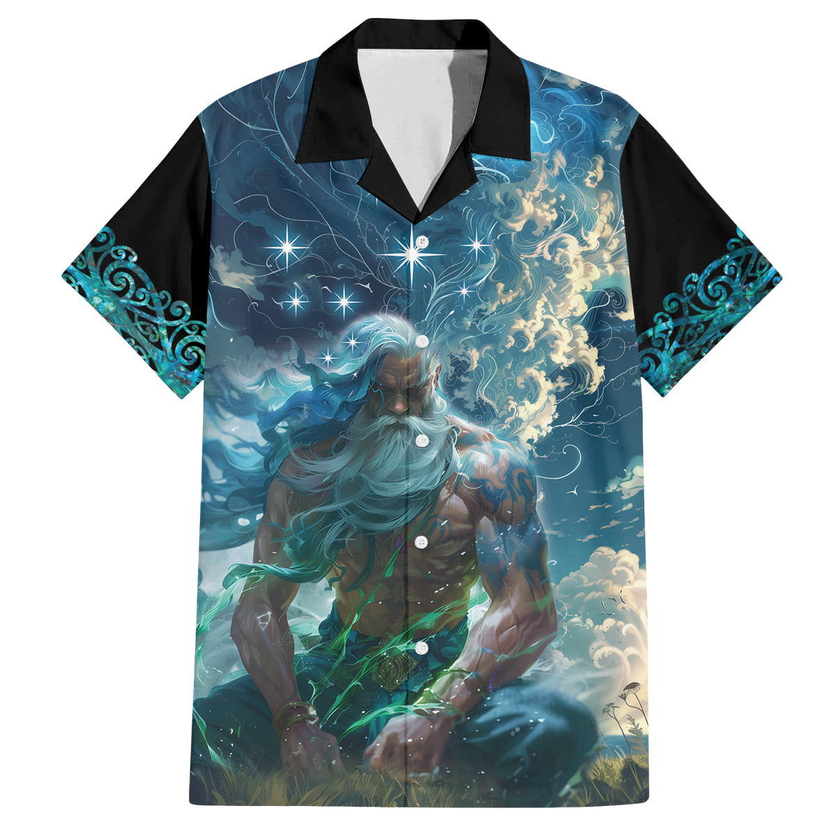 New Zealand Matariki Ururangi Family Matching Long Sleeve Bodycon Dress and Hawaiian Shirt The Murmur Of The Wind LT9 Dad's Shirt - Short Sleeve Black - Polynesian Pride