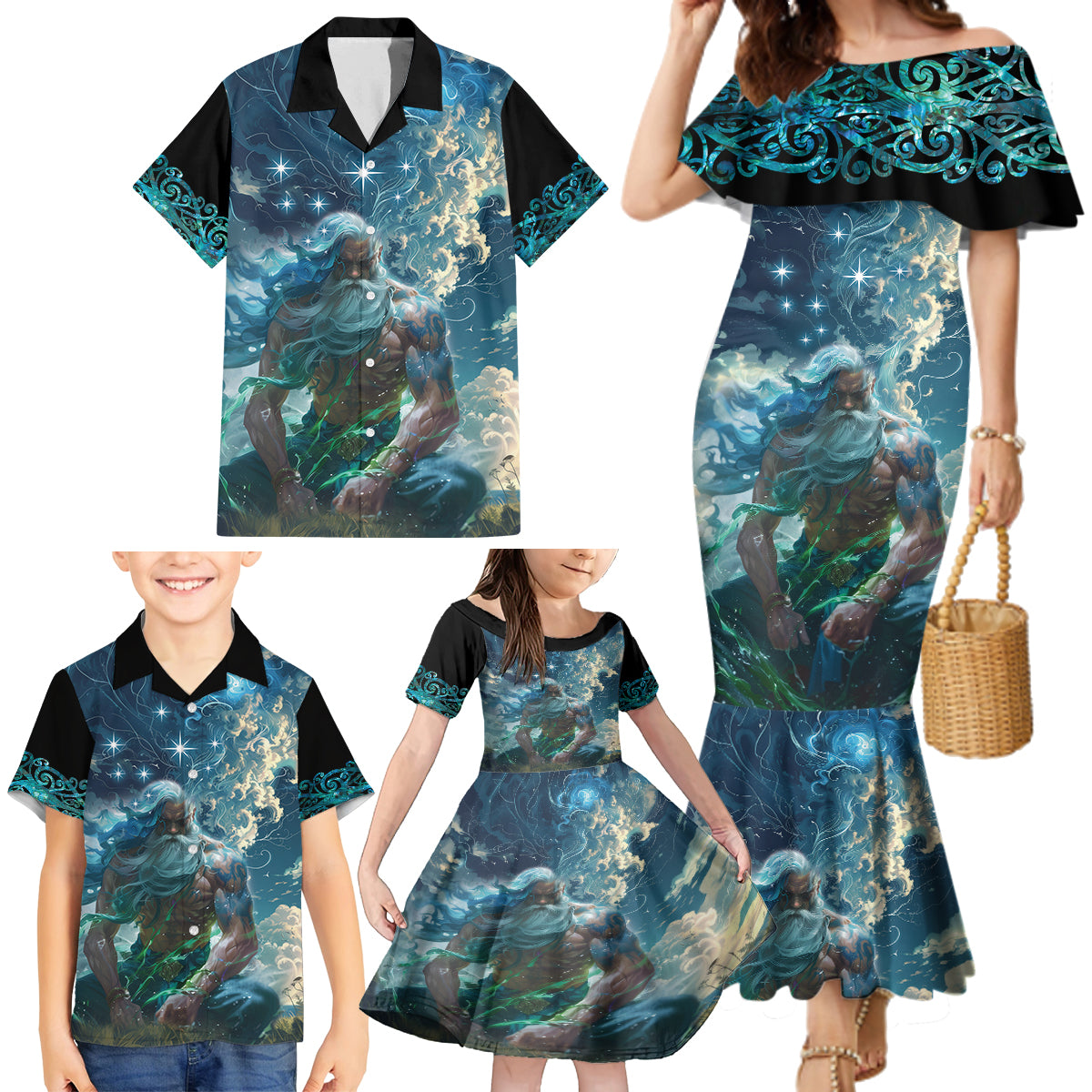 New Zealand Matariki Ururangi Family Matching Mermaid Dress and Hawaiian Shirt The Murmur Of The Wind LT9 - Polynesian Pride
