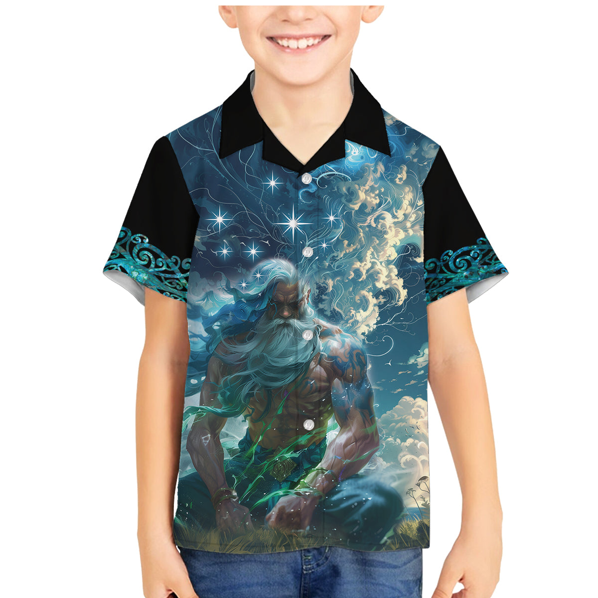 New Zealand Matariki Ururangi Family Matching Mermaid Dress and Hawaiian Shirt The Murmur Of The Wind LT9 Son's Shirt Black - Polynesian Pride