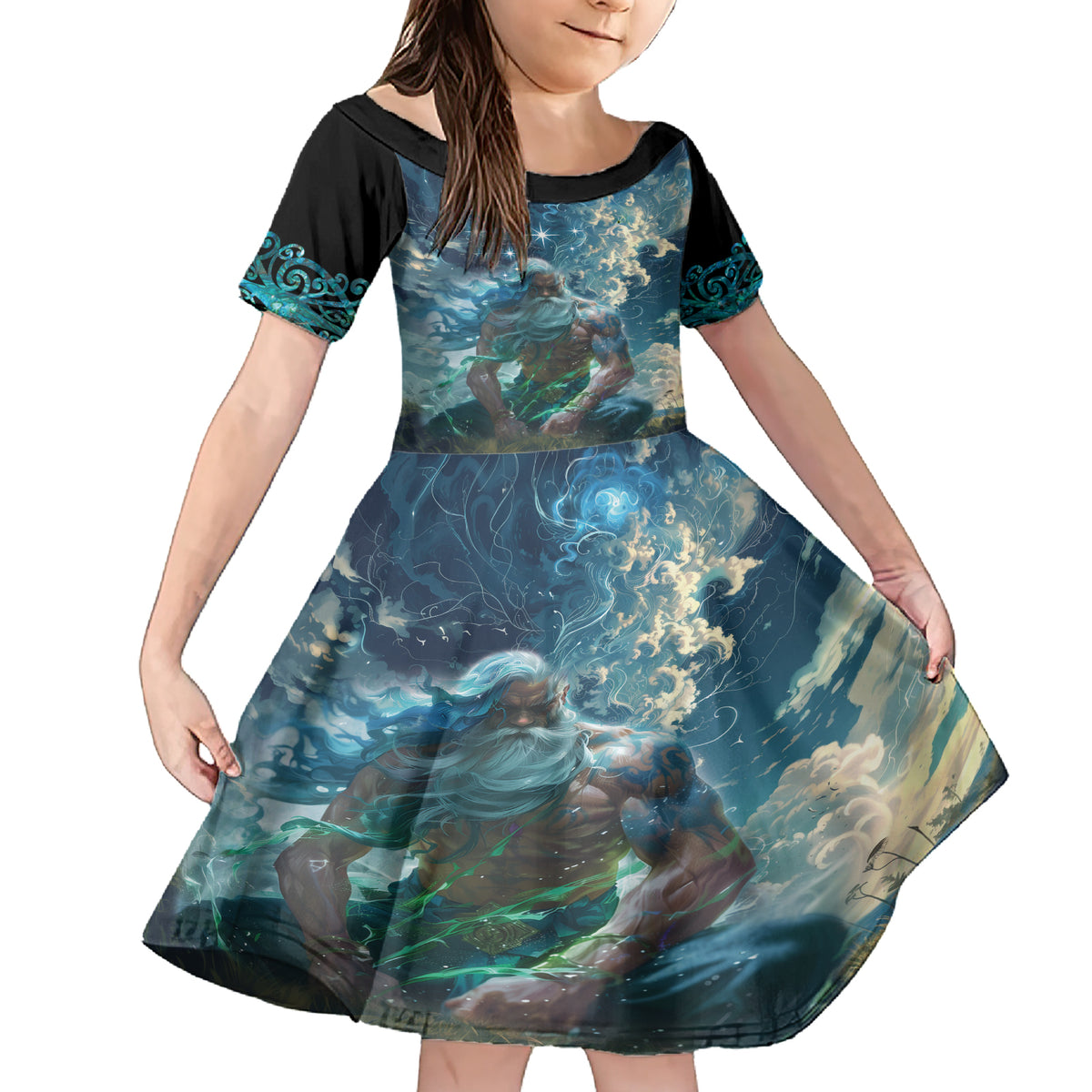 New Zealand Matariki Ururangi Family Matching Short Sleeve Bodycon Dress and Hawaiian Shirt The Murmur Of The Wind LT9 Daughter's Dress Black - Polynesian Pride
