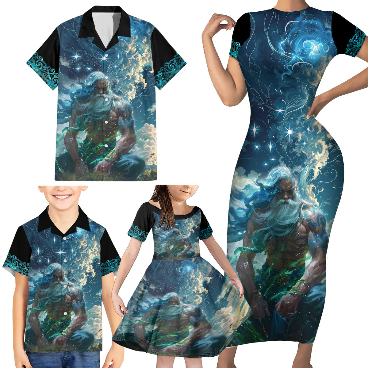 New Zealand Matariki Ururangi Family Matching Short Sleeve Bodycon Dress and Hawaiian Shirt The Murmur Of The Wind LT9 - Polynesian Pride