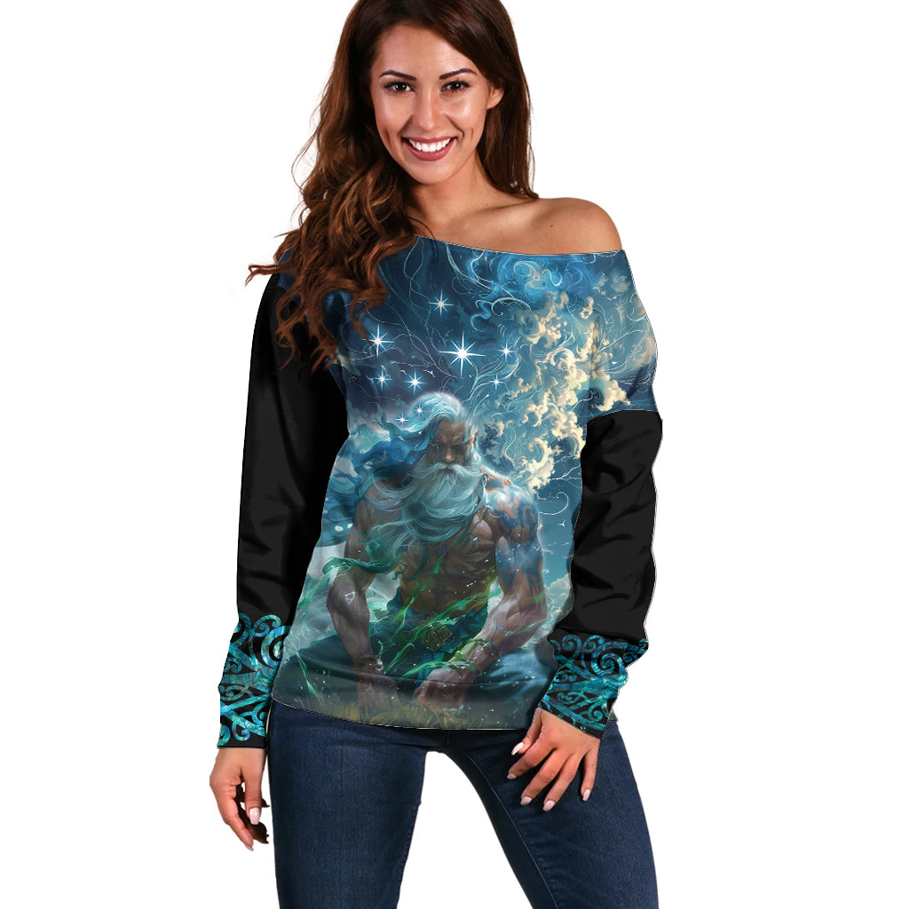New Zealand Matariki Ururangi Off Shoulder Sweater The Murmur Of The Wind LT9 Women Black - Polynesian Pride