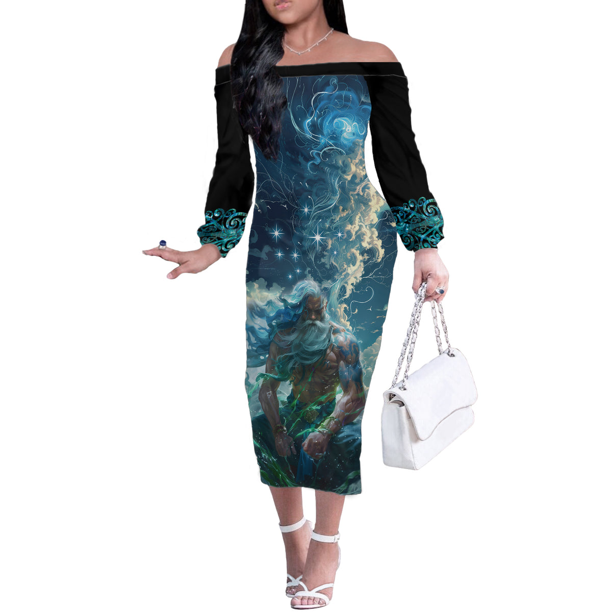New Zealand Matariki Ururangi Off The Shoulder Long Sleeve Dress The Murmur Of The Wind