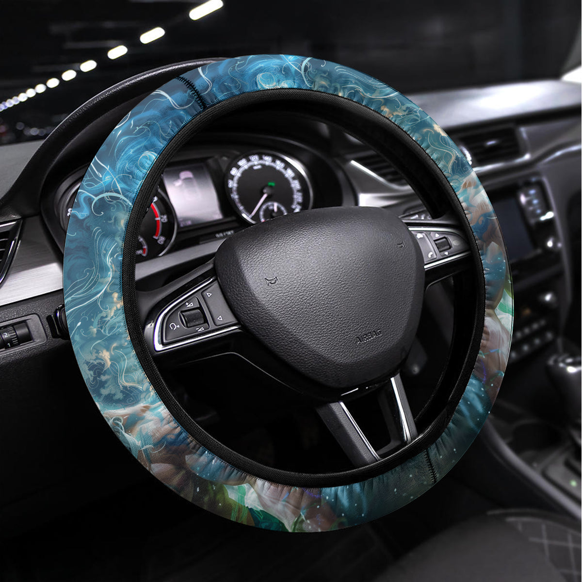 New Zealand Matariki Ururangi Steering Wheel Cover The Murmur Of The Wind LT9 Universal Fit Black - Polynesian Pride