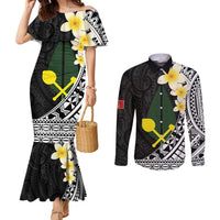 Alo Chiefdom Wallis and Futuna Personalized Couples Matching Mermaid Dress and Long Sleeve Button Shirt Frangipani Flowers Polynesian Pattern LT9 Black - Polynesian Pride
