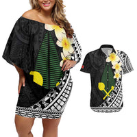 Alo Chiefdom Wallis and Futuna Personalized Couples Matching Off Shoulder Short Dress and Hawaiian Shirt Frangipani Flowers Polynesian Pattern LT9 Black - Polynesian Pride