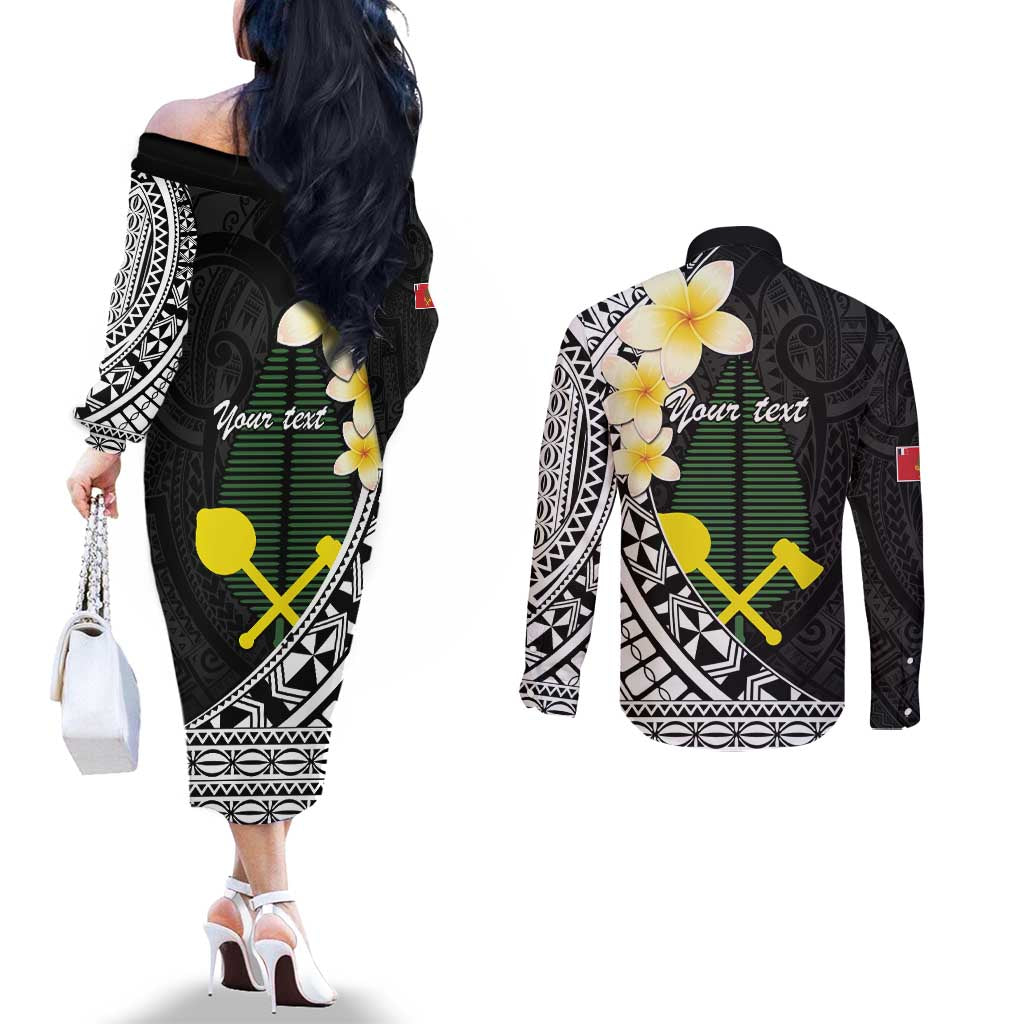 Alo Chiefdom Wallis and Futuna Personalized Couples Matching Off The Shoulder Long Sleeve Dress and Long Sleeve Button Shirt Frangipani Flowers Polynesian Pattern LT9 - Polynesian Pride