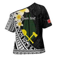 Alo Chiefdom Wallis and Futuna Personalized Cross Shoulder Shirt Frangipani Flowers Polynesian Pattern - Polynesian Pride