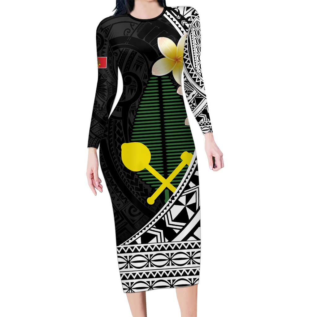 Alo Chiefdom Wallis and Futuna Personalized Family Matching Long Sleeve Bodycon Dress and Hawaiian Shirt Frangipani Flowers Polynesian Pattern LT9 Mom's Dress Black - Polynesian Pride