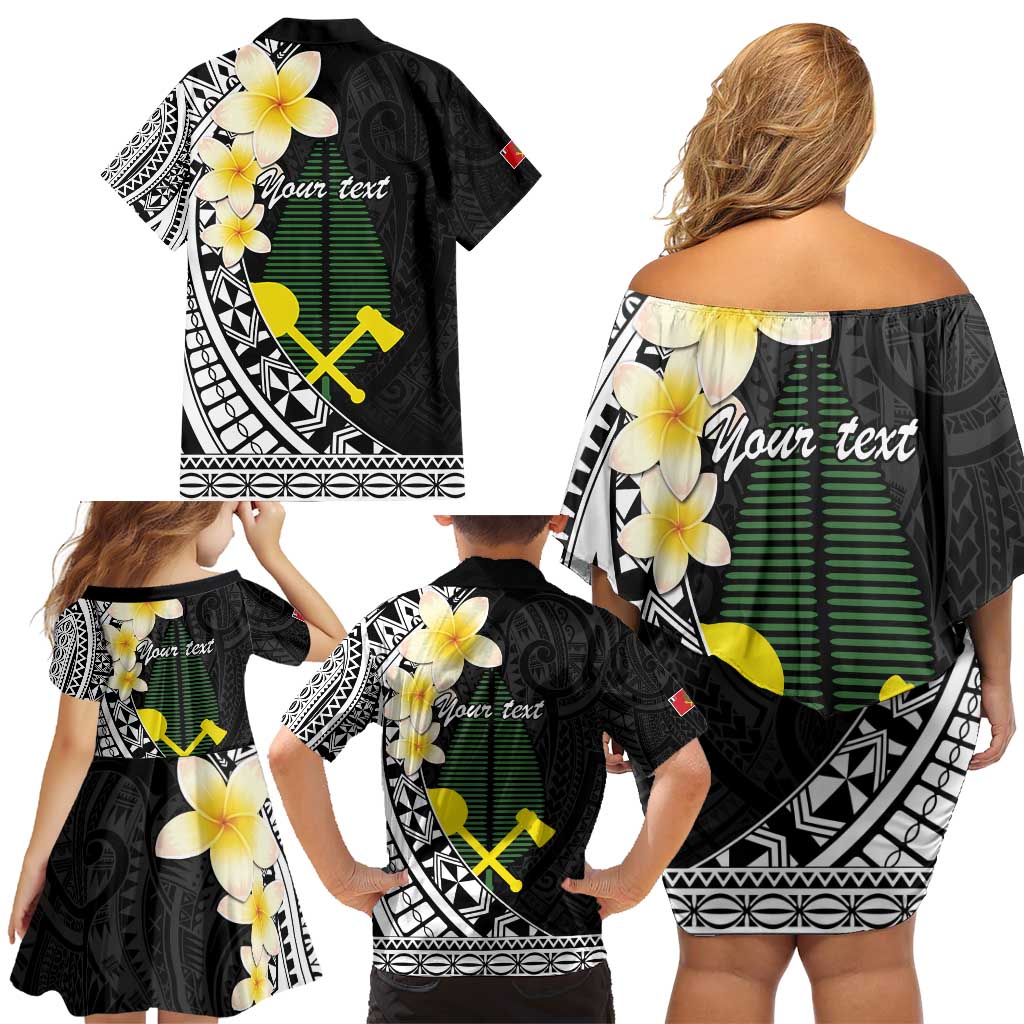 Alo Chiefdom Wallis and Futuna Personalized Family Matching Off Shoulder Short Dress and Hawaiian Shirt Frangipani Flowers Polynesian Pattern