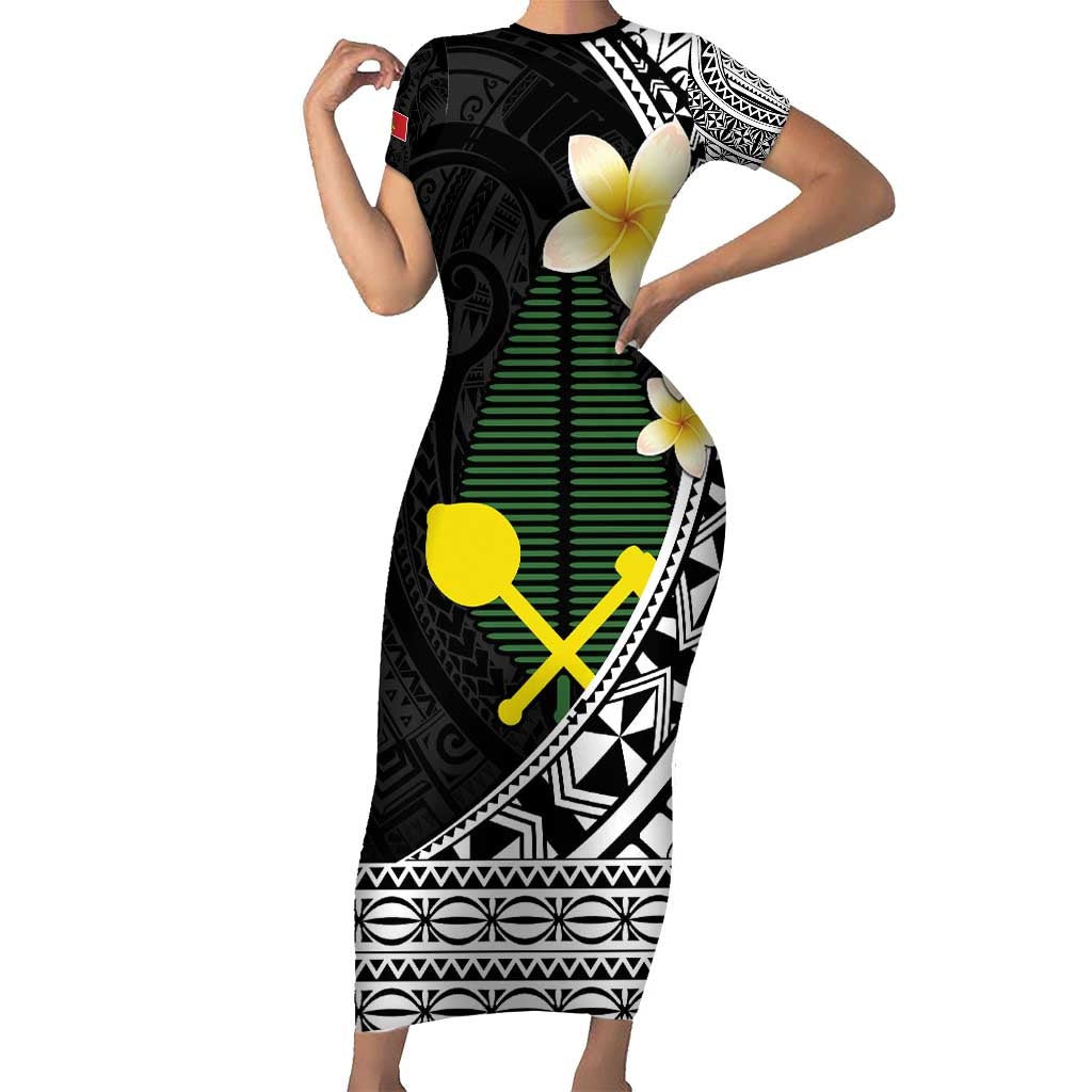 Alo Chiefdom Wallis and Futuna Personalized Family Matching Short Sleeve Bodycon Dress and Hawaiian Shirt Frangipani Flowers Polynesian Pattern LT9 Mom's Dress Black - Polynesian Pride