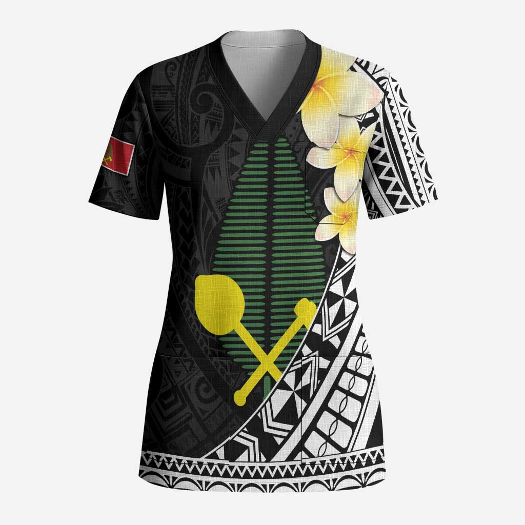Alo Chiefdom Wallis and Futuna Personalized Scrub Top Frangipani Flowers Polynesian Pattern - Polynesian Pride