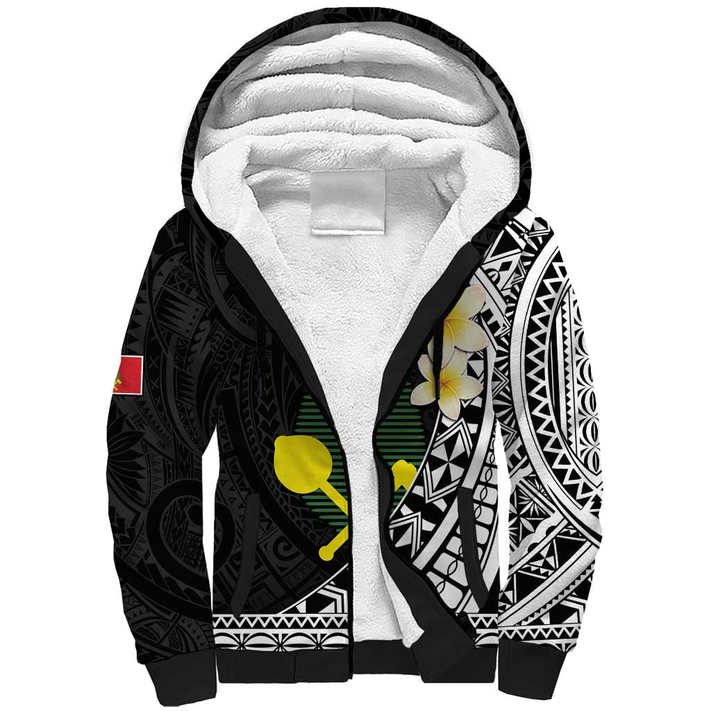 Alo Chiefdom Wallis and Futuna Personalized Sherpa Hoodie Frangipani Flowers Polynesian Pattern