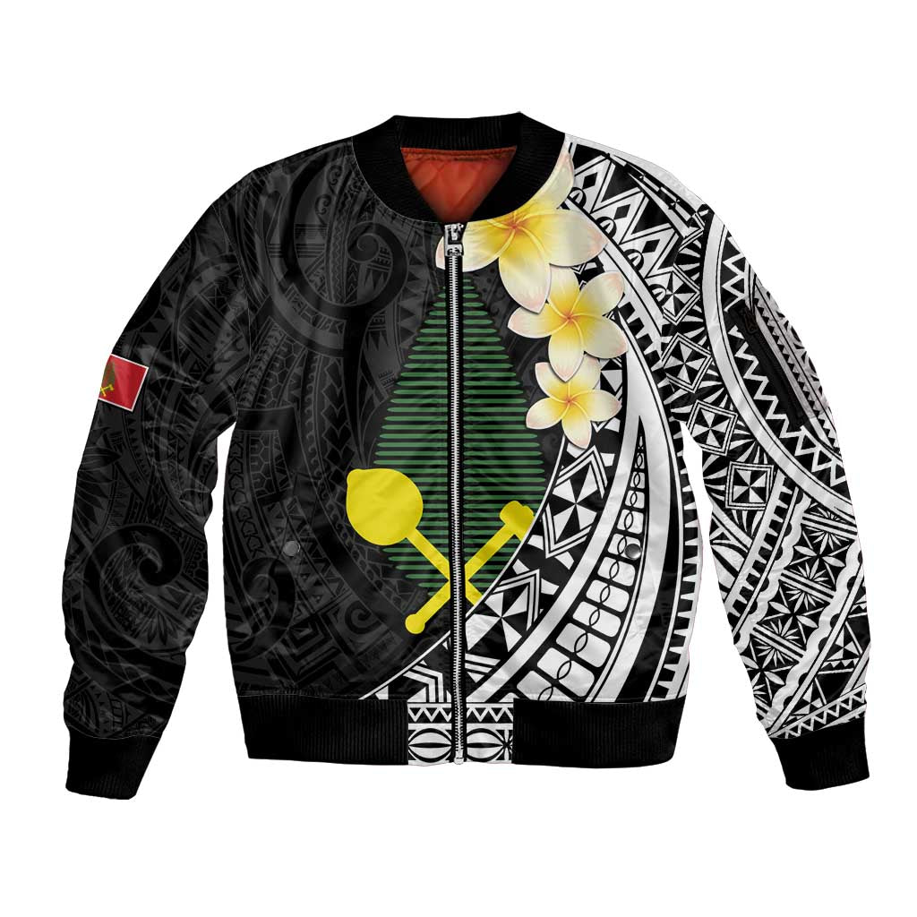 Alo Chiefdom Wallis and Futuna Personalized Sleeve Zip Bomber Jacket Frangipani Flowers Polynesian Pattern LT9 Unisex Black - Polynesian Pride