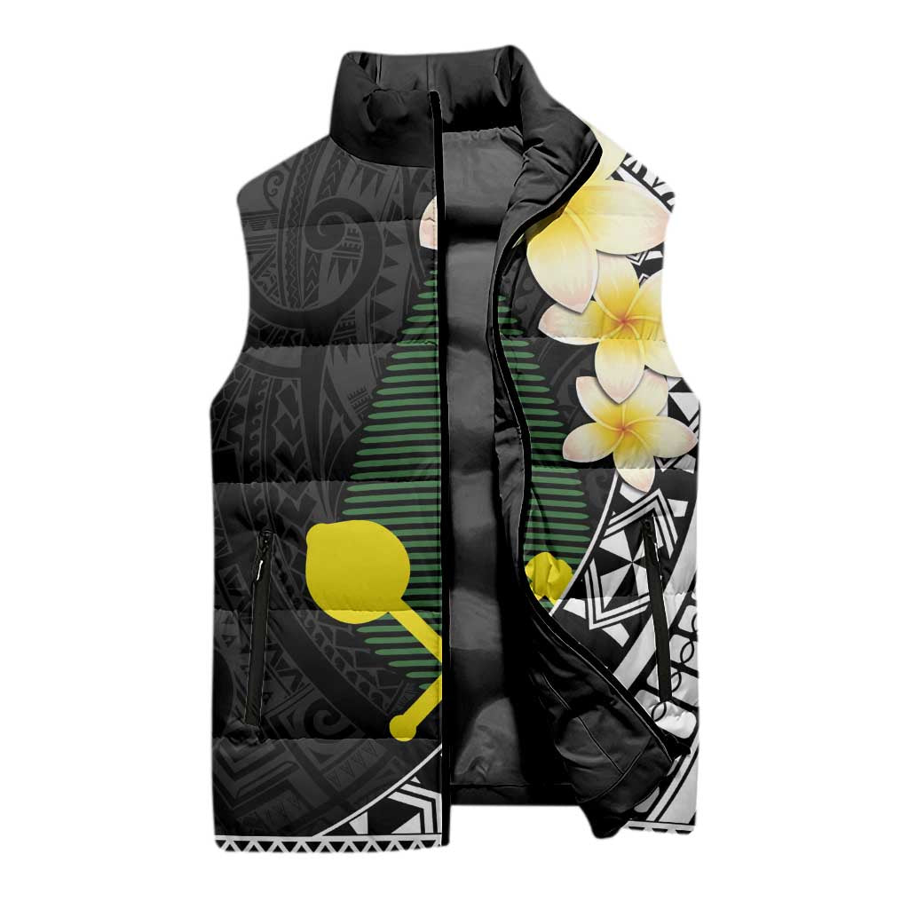 Alo Chiefdom Wallis and Futuna Personalized Sleeveless Puffer Jacket Frangipani Flowers Polynesian Pattern - Polynesian Pride