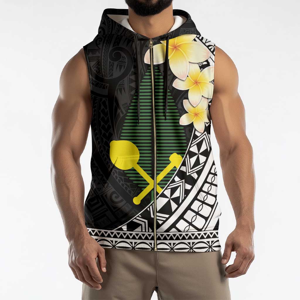 Alo Chiefdom Wallis and Futuna Personalized Sleeveless Zip Hoodie Frangipani Flowers Polynesian Pattern LT9