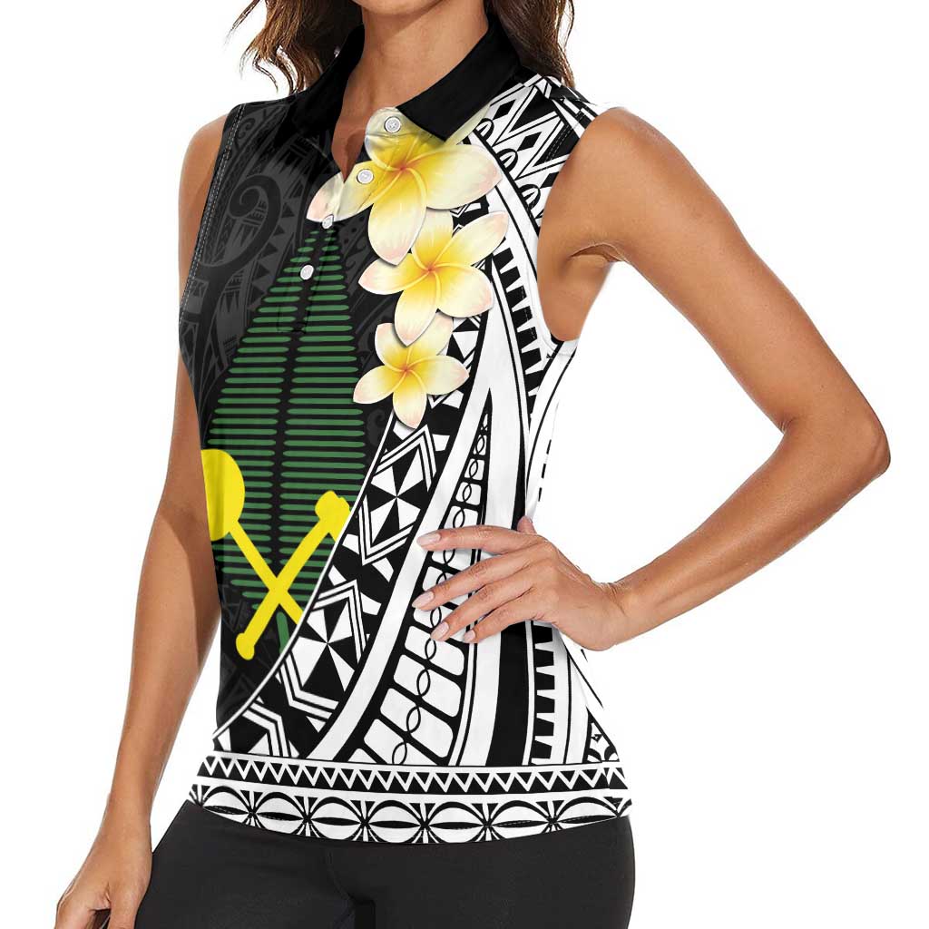 Alo Chiefdom Wallis and Futuna Personalized Women Sleeveless Polo Shirt Frangipani Flowers Polynesian Pattern LT9 - Polynesian Pride