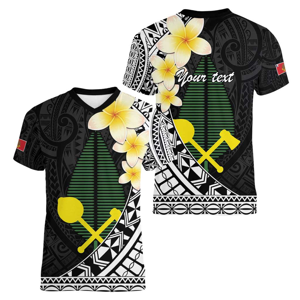 Alo Chiefdom Wallis and Futuna Personalized Women V-Neck T-Shirt Frangipani Flowers Polynesian Pattern LT9 - Polynesian Pride