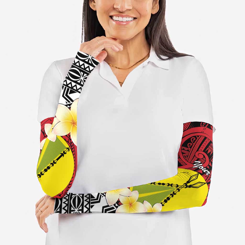 Sigave Chiefdom Wallis and Futuna Personalized Arm Sleeves Frangipani Flowers Polynesian Pattern - Polynesian Pride