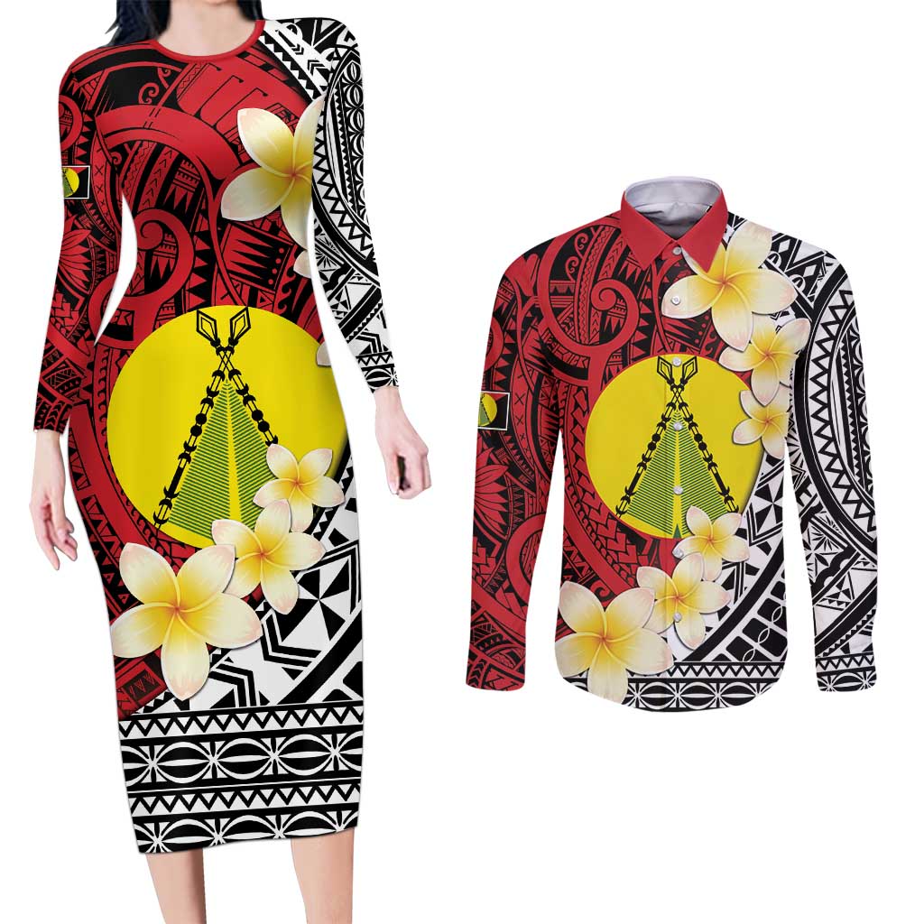 Sigave Chiefdom Wallis and Futuna Personalized Couples Matching Long Sleeve Bodycon Dress and Long Sleeve Button Shirt Frangipani Flowers Polynesian Pattern LT9 Red - Polynesian Pride
