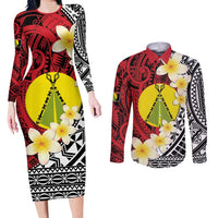 Sigave Chiefdom Wallis and Futuna Personalized Couples Matching Long Sleeve Bodycon Dress and Long Sleeve Button Shirt Frangipani Flowers Polynesian Pattern LT9 Red - Polynesian Pride