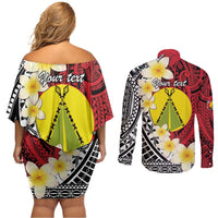Sigave Chiefdom Wallis and Futuna Personalized Couples Matching Off Shoulder Short Dress and Long Sleeve Button Shirt Frangipani Flowers Polynesian Pattern LT9 - Polynesian Pride