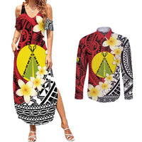 Sigave Chiefdom Wallis and Futuna Personalized Couples Matching Summer Maxi Dress and Long Sleeve Button Shirt Frangipani Flowers Polynesian Pattern LT9 Red - Polynesian Pride