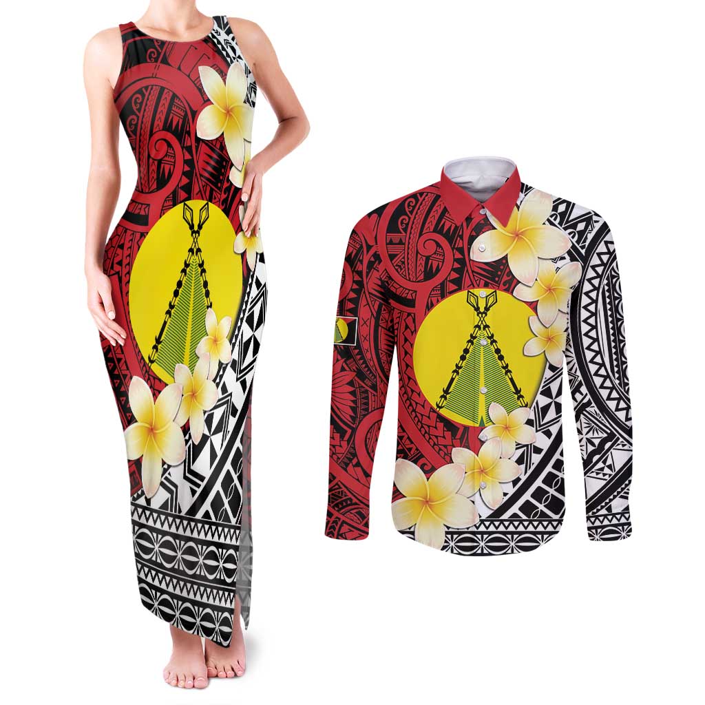 Sigave Chiefdom Wallis and Futuna Personalized Couples Matching Tank Maxi Dress and Long Sleeve Button Shirt Frangipani Flowers Polynesian Pattern LT9 Red - Polynesian Pride