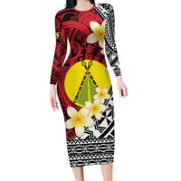 Sigave Chiefdom Wallis and Futuna Personalized Long Sleeve Bodycon Dress Frangipani Flowers Polynesian Pattern