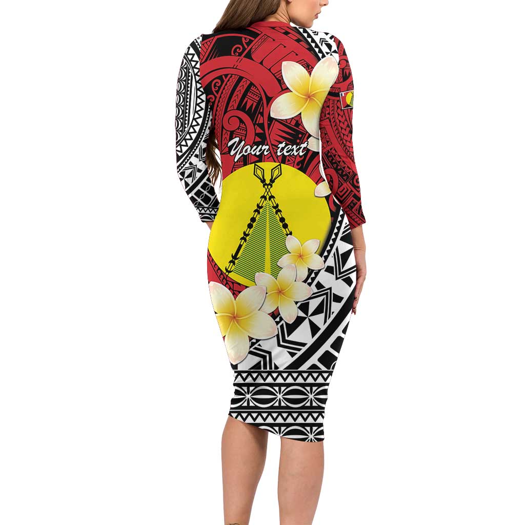 Sigave Chiefdom Wallis and Futuna Personalized Long Sleeve Bodycon Dress Frangipani Flowers Polynesian Pattern