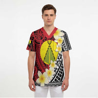 Sigave Chiefdom Wallis and Futuna Personalized Scrub Top Frangipani Flowers Polynesian Pattern - Polynesian Pride