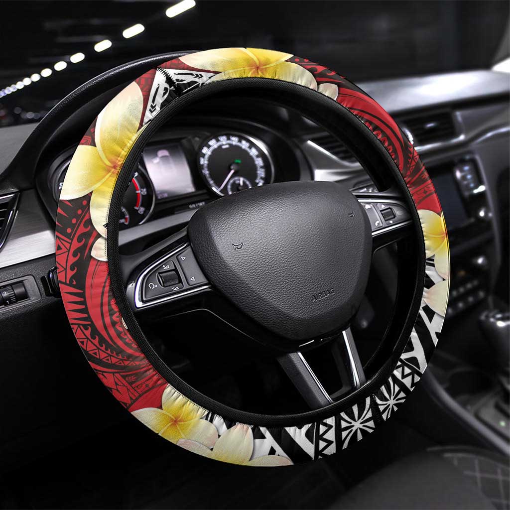 Sigave Chiefdom Wallis and Futuna Steering Wheel Cover Frangipani Flowers Polynesian Pattern