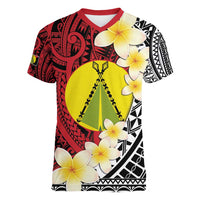 Sigave Chiefdom Wallis and Futuna Personalized Women V-Neck T-Shirt Frangipani Flowers Polynesian Pattern LT9 Female Red - Polynesian Pride