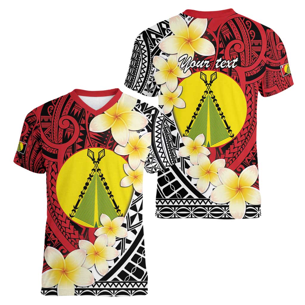 Sigave Chiefdom Wallis and Futuna Personalized Women V-Neck T-Shirt Frangipani Flowers Polynesian Pattern LT9 - Polynesian Pride