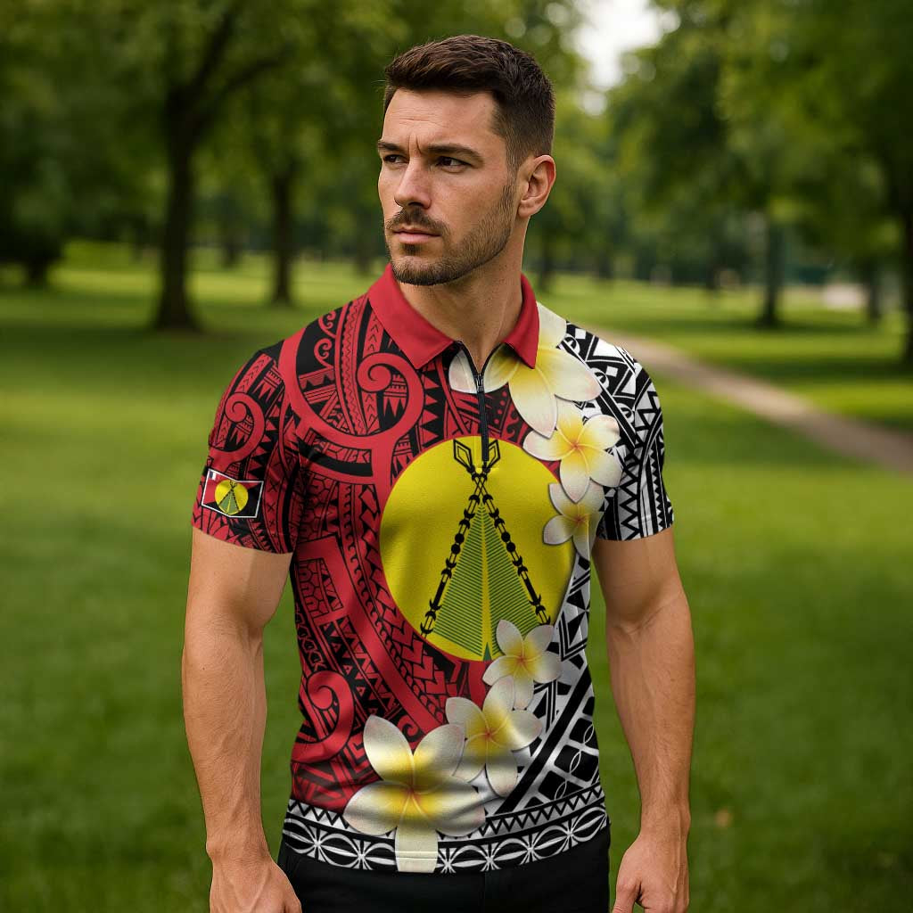 Sigave Chiefdom Wallis and Futuna Personalized Zipper Polo Shirt Frangipani Flowers Polynesian Pattern - Polynesian Pride