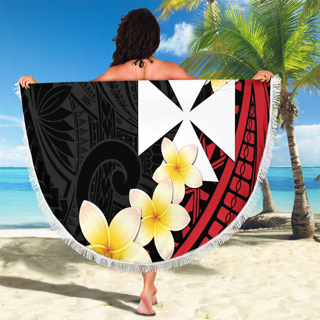 Uvea Chiefdom Wallis and Futuna Personalized Beach Blanket Frangipani Flowers Polynesian Pattern