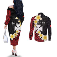 Uvea Chiefdom Wallis and Futuna Personalized Couples Matching Off The Shoulder Long Sleeve Dress and Long Sleeve Button Shirt Frangipani Flowers Polynesian Pattern LT9 - Polynesian Pride