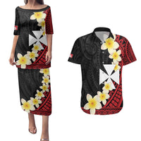 Uvea Chiefdom Wallis and Futuna Personalized Couples Matching Puletasi and Hawaiian Shirt Frangipani Flowers Polynesian Pattern LT9 Red - Polynesian Pride