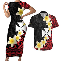 Uvea Chiefdom Wallis and Futuna Personalized Couples Matching Short Sleeve Bodycon Dress and Hawaiian Shirt Frangipani Flowers Polynesian Pattern LT9 Red - Polynesian Pride