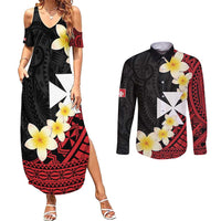 Uvea Chiefdom Wallis and Futuna Personalized Couples Matching Summer Maxi Dress and Long Sleeve Button Shirt Frangipani Flowers Polynesian Pattern LT9 Red - Polynesian Pride